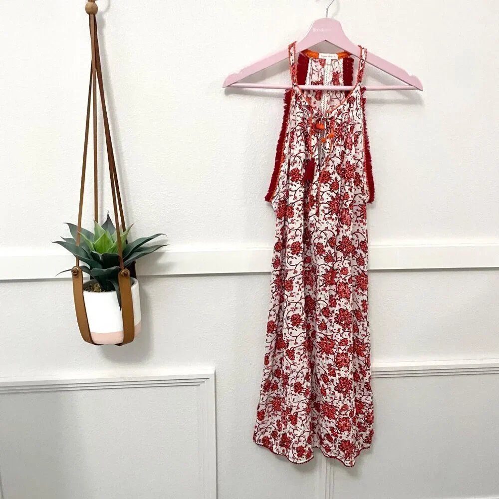 POUPETTE ST BARTH Lola Mini Dress Red Orange Floral Size S